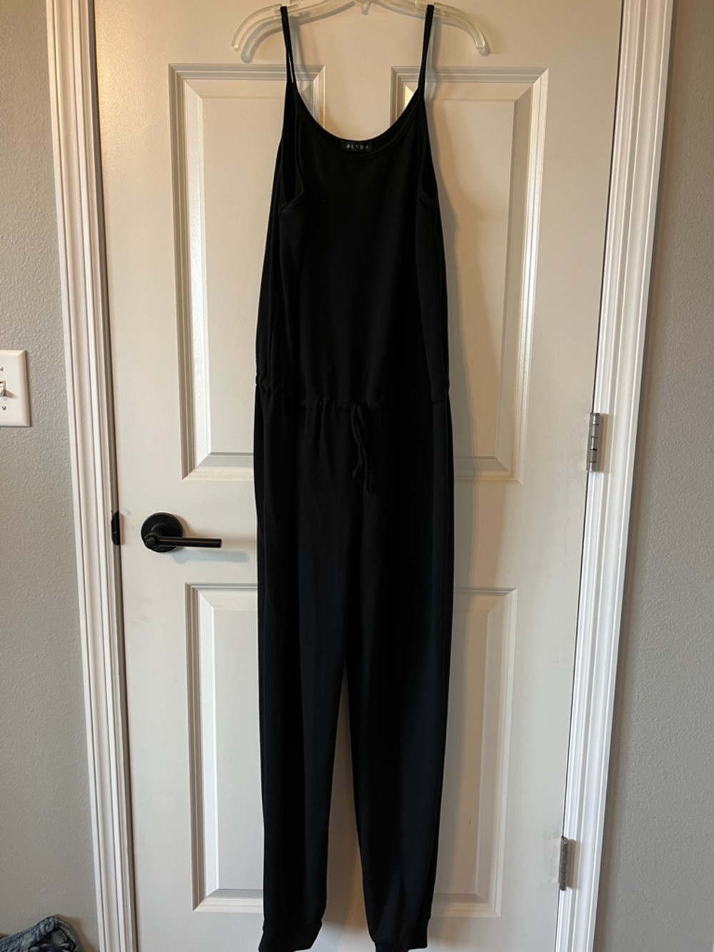 BLVD Black Spaghetti-Strap Jumpsuit with Drawstring Waist